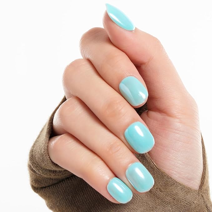 GLAMERMAID Extra Short Press on Nails 24PCS, Handmade Light Blue Chrome Fall Gel Glue on Nails, Glossy Round Reusable UV Finish Fake Nails Acrylic False Nails Manicure Kits for Women