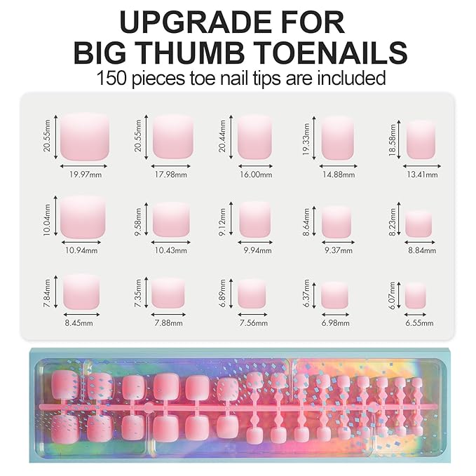 Vansiho Press on Toenails Short, Pink Ombre French Tips Toe Nail Press on Square for Women, Soft Gel Fake Toe Nails, Acrylic Nails Soak off Toenail Home DIY 15 Sizes