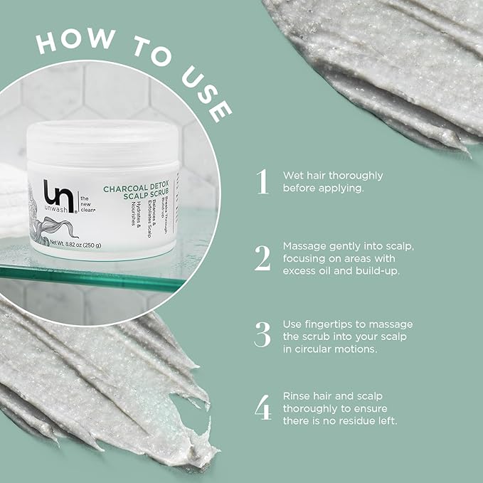 Unwash Charcoal Detox Scalp Scrub - Detoxify, Exfoliate, & Rebalance Hair & Scalp, Removes Build-Up, For Dry, Itchy Scalps Paraben Free, 8.82 oz