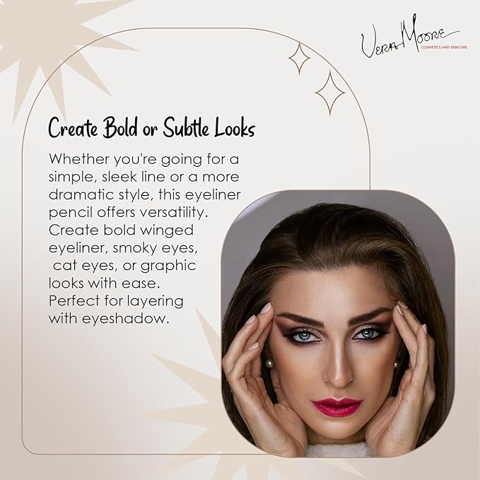 Vera Moore Slim Eye Liner Pencil, Smooth Formula, Hypoallergenic and Vegan, Smudge-Proof and Waterproof Application, Bold and Defined Lines Eyeliner, (0.05 Oz) (Charcoal)