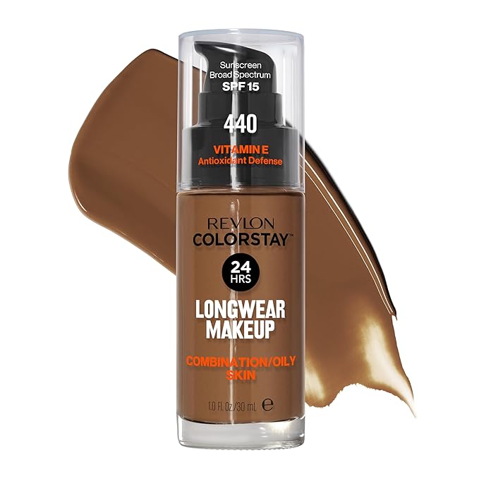 Revlon Liquid Foundation, ColorStay Face Makeup for Combination & Oily Skin, SPF 15, Medium-Full Coverage with Matte Finish, 440 Mahogany, 1 fl oz