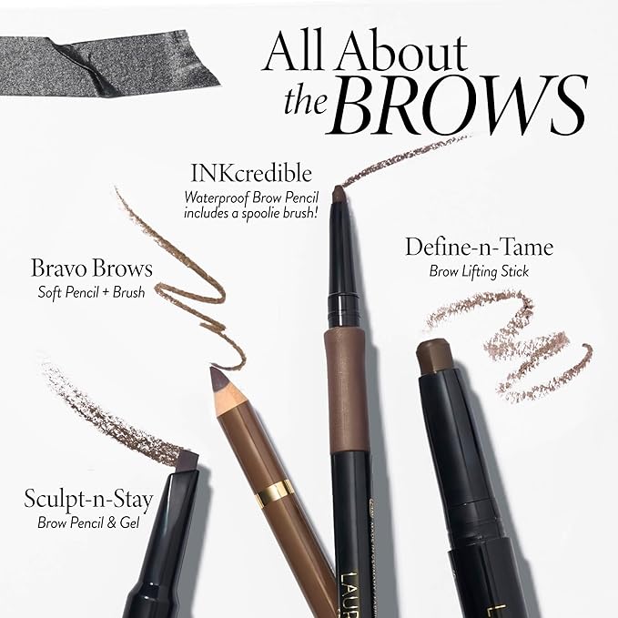 LAURA GELLER NEW YORK INKcredible Waterproof Brow Pencil- Blending Spoolie Brush - Long Lasting Eyebrow Filler (02 Taupe)