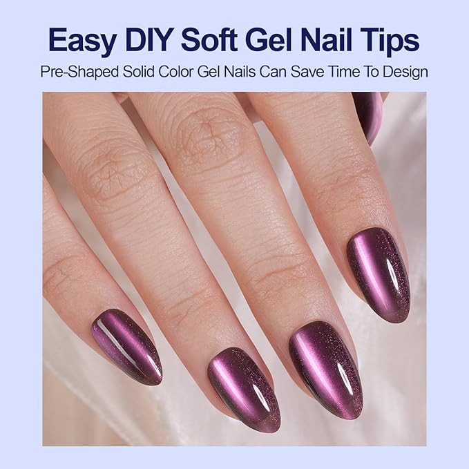 150Pcs Cat Eye Press on Nails Medium Almond, Soft Gel Fake Nails, Glossy Glitter Cat Eye Nail Tips for Women and Girls Stick On Nails in 15 Sizes