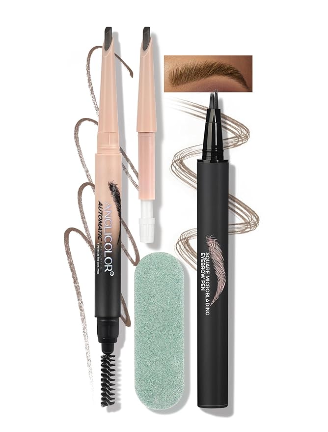 Anglicolor Microblading Eyebrow Pen, Liquid Eyebrow Pen, Square Angled Eyebrow Brush Natural Hair-Like Brow, Long-Lasting, Waterproof Eye brow Pencil for Women and Girls Makeup (02 Mocha)