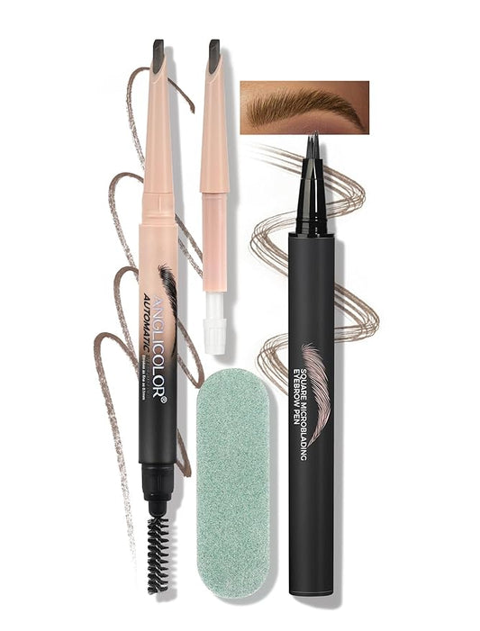 Anglicolor Microblading Eyebrow Pen, Liquid Eyebrow Pen, Square Angled Eyebrow Brush Natural Hair-Like Brow, Long-Lasting, Waterproof Eye brow Pencil for Women and Girls Makeup (02 Mocha)
