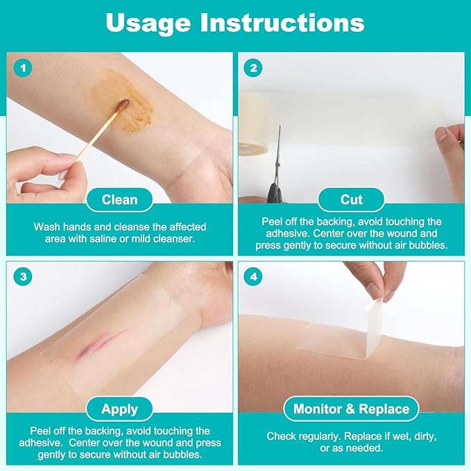 Hydrocolloid Roll for Wound Care, Hydrocolloid Bandages with Self-Adhesive, Cut-to-Size Patch Bandages, Ultra Absorbent, Waterproof, First Aid Kit Essential (2IN*4.8FT)