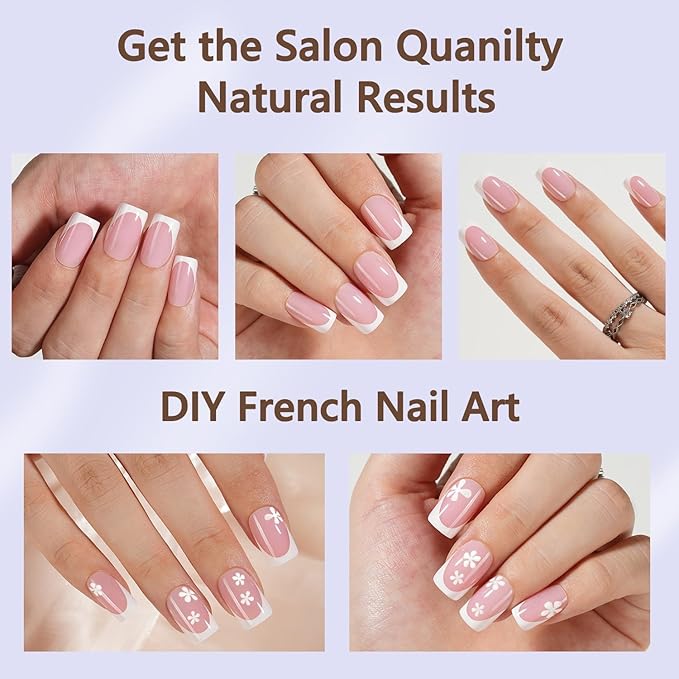 Misssix French Gel Nail Tips, 160Pcs French Tip Press on Nails Short Square Pink, No Need to File Tips Pre-lasting, Fake Nails for Nail Art DIY 16 Sizes