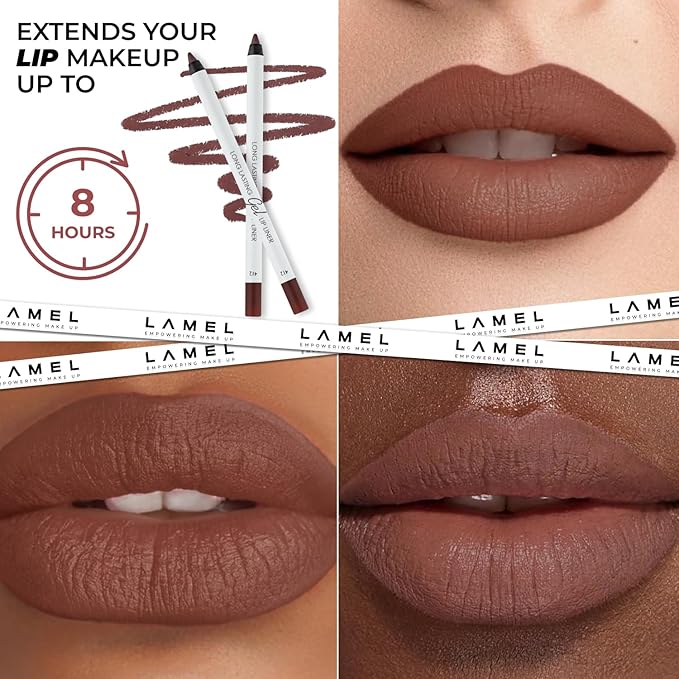 Lamel Matte Gel Lip Liner Pencil 5 Pcs Set - Creamy, Sharpenable, Longwear, Waterproof Lip Combo - Intense Brown 414, Berry 404, Chilli 413, Mauve 410 and Spicy Nude 412