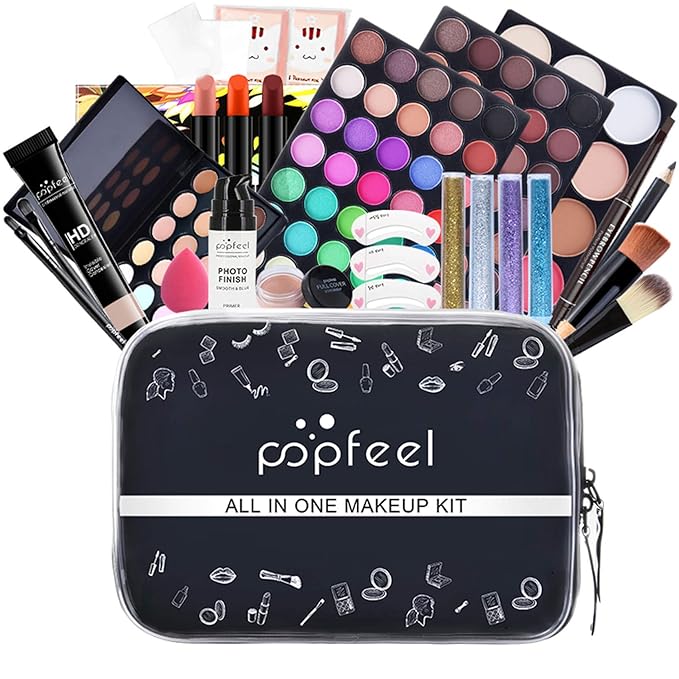 All-in-one Makeup Set Holiday Gift | Full Makeup Kit for Women Essential Starter Bundle Include Eyeshadow Palette Lipstick Blush Cream Concealer Face Powder Eyeliner Mascara Lipgloss Brush
