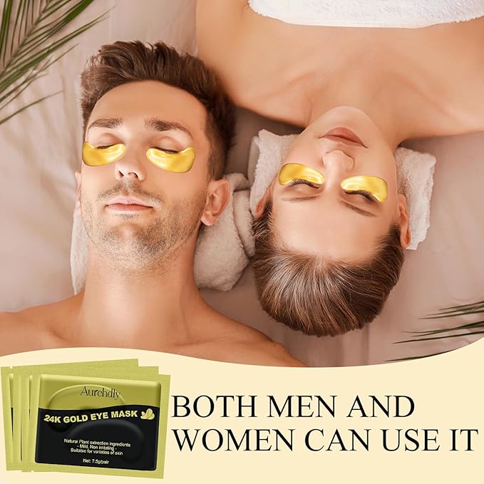 Under Eye Patches(15 Pairs), 24K Gold Eye Mask for Dark Circles, Puffy Eyes and Wrinkles, with Hyaluronic Acid & Collagen