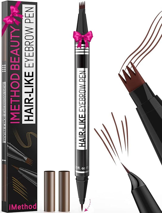 iMethod Microblading Eyebrow Pen - Eyebrow Pencil Magical 2-in-1 Dual-Ended Eye Brow Pencils for Women with 4-Fork-Tip & Precise Brush-Tip Create Natural Hair-Like Brows, Last All-Day, Reddish Brown
