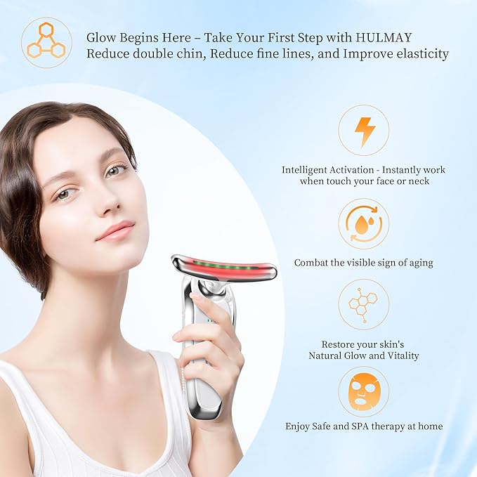 Red Light Therapy for Face and Neck, Facial & Neck Massager Tool, Face Lift, Reduce Fine Lines & Double Chin, Neck Tightening, True Beauty Glow Facial Massager - at Home Skin Care Sculpting Tool