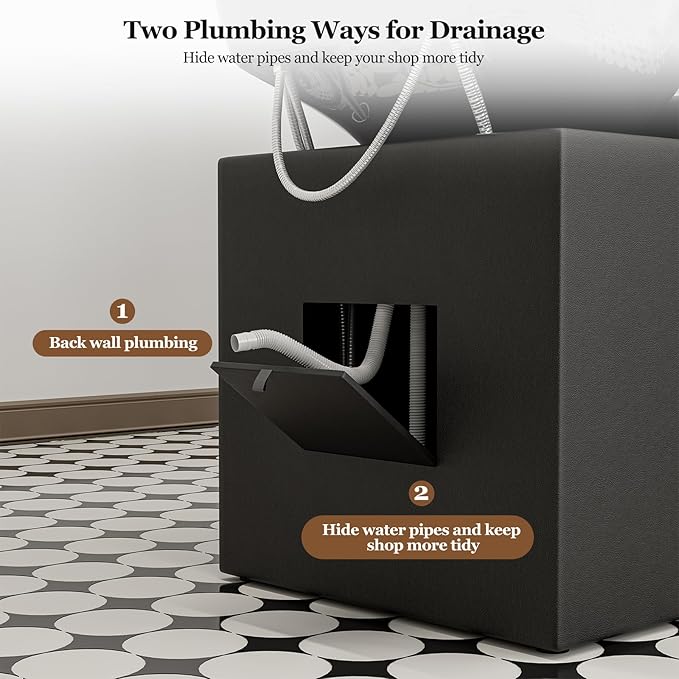 Paddie Shampoo Chair and Bowl for Salon, Backwash Shampoo Station Sink with Ceramic Bowl and Foot Stool, Barbershop Spa Equipment