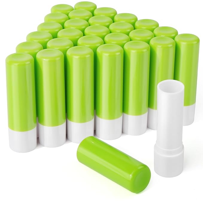 LotFancy Lip Balm Tubes Empty, 28Pcs 4.5ml Lip Balm Container Tubes with Green Caps, BPA Free & Leak Free, Refillable