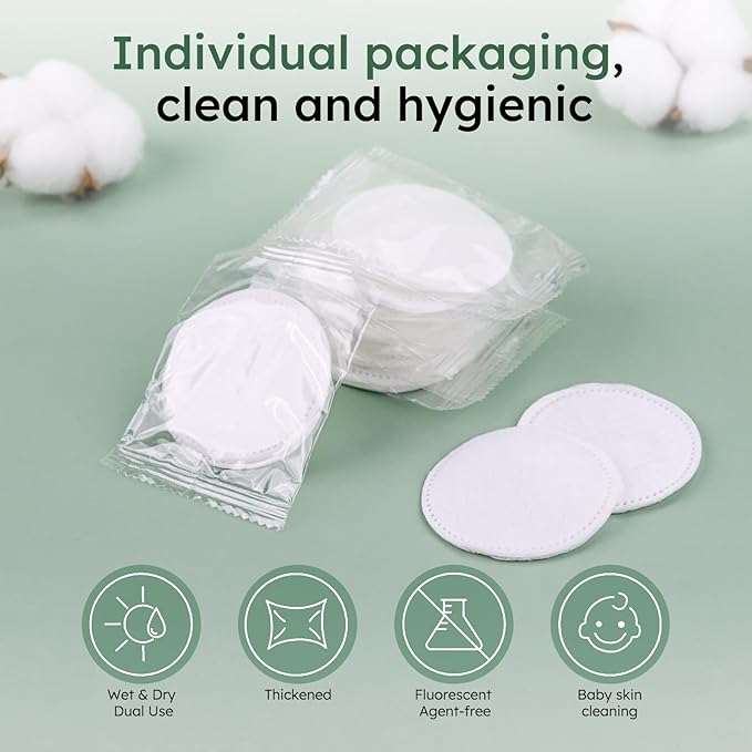 Individually Wrapped Cotton Rounds, Circular Cotton Pads, Individually Packaged, Easy to Carry, Suitable for Travel, Hotels, Business Trips, Camping (2 pcs/Set, 200 Set, in Total 400 pcs)