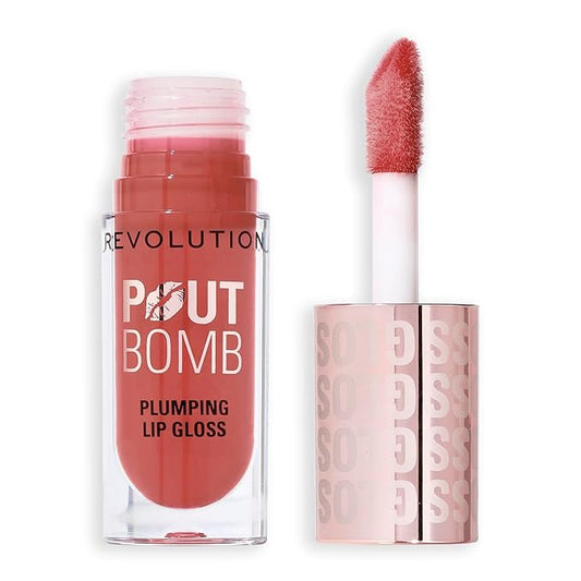 Revolution Beauty London, Pout Bomb Plumping Lip Gloss, High-Shine for Glossy, Fuller & Plump Lips with Hyaluronic Acid & Peptides, Vegan & Cruelty-Free, Warm Peach Orange, 0.15 fl oz
