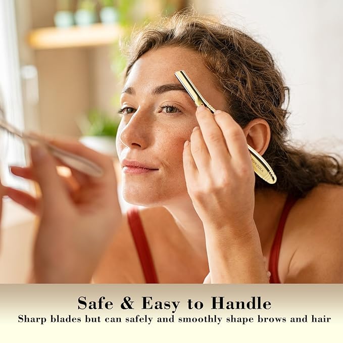 Dermaplane Razor for Women Face with 6 Refill Blades, Dermaplaning Tool Face Razors for Removes Facial Hair, Peach Fuzz, Reusable Metal Handle Eyebrow Razor (Royal Gold)