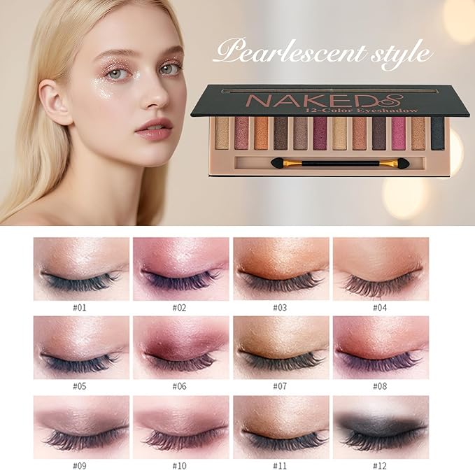 12 Colors Makeup Eyeshadow Palette*2 Pack, Natural Nude Matte & Shimmer Eye Shadow Palette and eyeshadow brush Set,Waterproof Smokey Professional Cosmetic Beauty Kit
