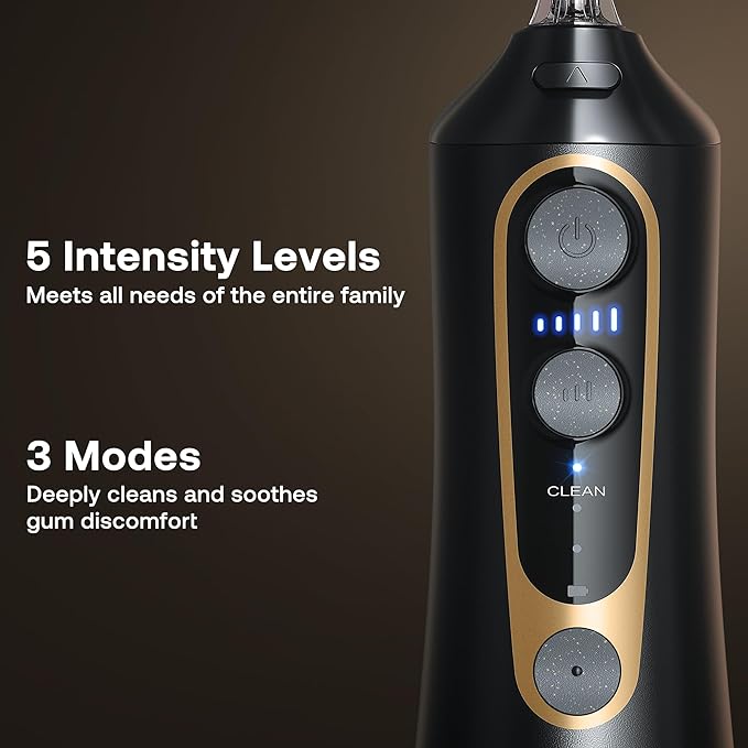 Bitvae C6 Water Dental Flosser Teeth Pick, Cordless Flosser for Travel with 6 Jet Tips, 3 Modes 5 intensities, IPX7 Waterproof Portable & Rechargeable Oral Irrigator Cleaner, Black