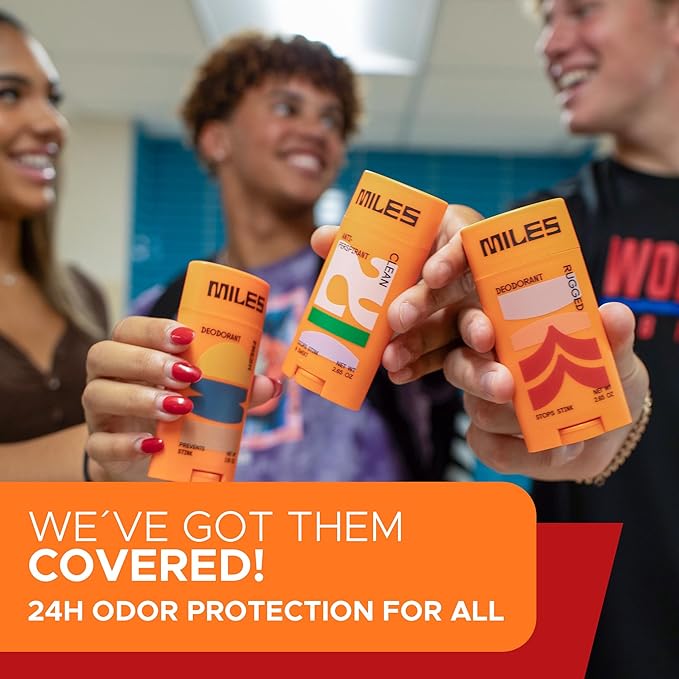 Miles Kids Deodorant for Boys and Girls - Aluminum Free Deodorant for Kids and Teens, Natural, Hypoallergenic, Made in USA - Rugged Scent, 2-Pack