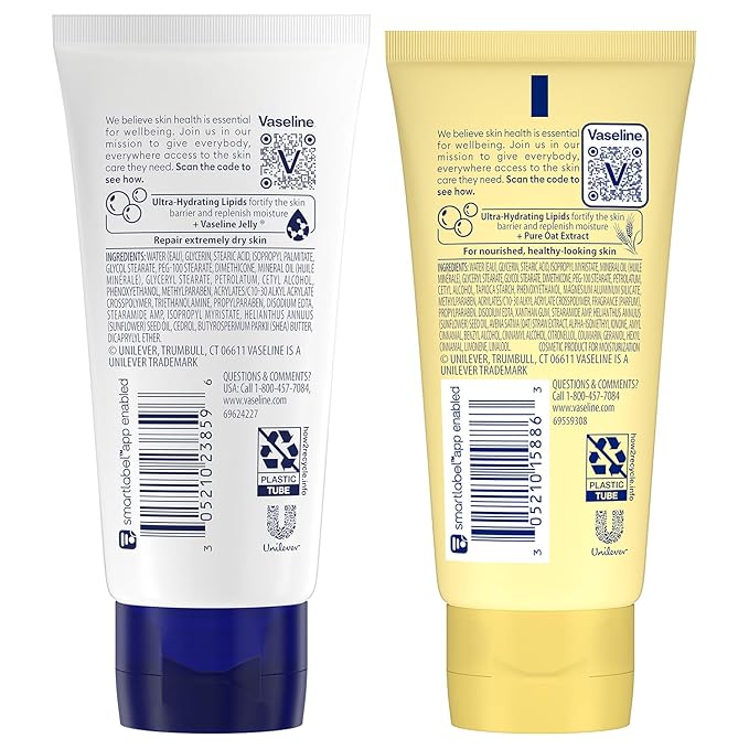 Vaseline Intensive Care Lotion Bundle – Advanced Repair Unscented Lotion & Nourishing Moisture Hand & Body Lotion for Extremely Dry Skin, 2 Oz Ea (2 Piece Set)