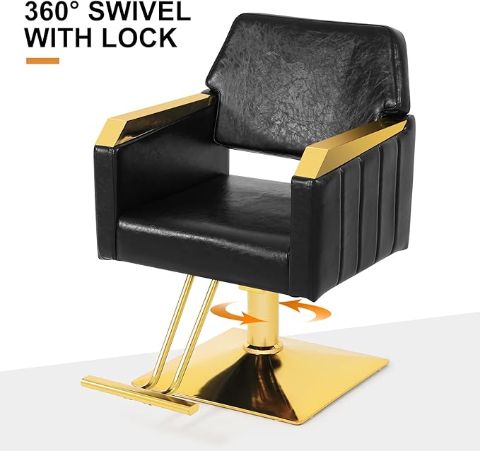 Artist hand Hair Salon Chair, Hydraulic Salon Styling Chair, 360 Degrees Rolling Swivel Barber Chair, Beauty Salon Equipment for Hair Stylist Max Load 330 Lbs, Black and Gold