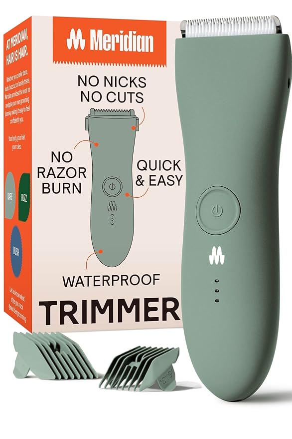 MERIDIAN The Trimmer Original - Body Hair Trimmer for Men, Electric Shaver for Pubic Hair, Chest, Legs & Bikini, Waterproof & Rechargeable, Sage