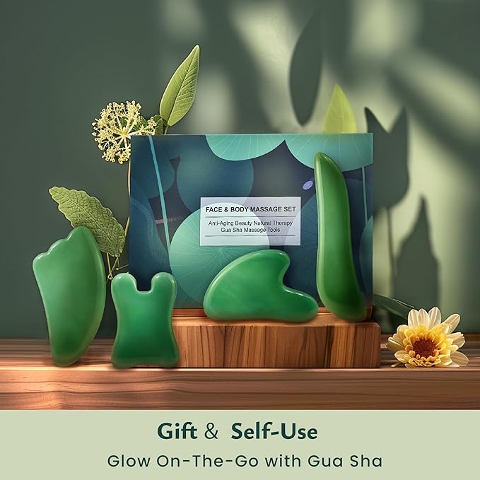 Rena Chris Guasha Massage Tool, 4 Pcs Gua Sha Facial Tool, Guasha Board for SPA Acupuncture Therapy Trigger Point Treatment, Gua Sha Scraping Massage Tool（Green）