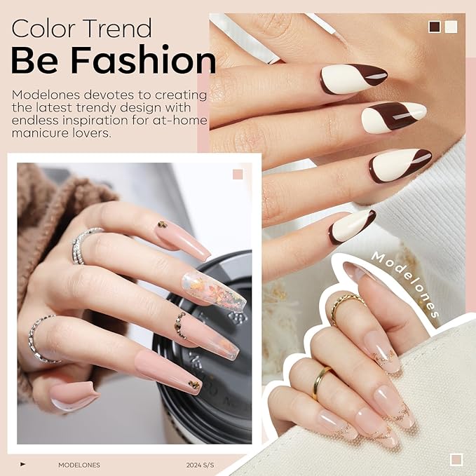 modelones Nude Gel Nail Polish Set -6 Colors Neutral Milky White Pink Brown Gel Polish Kit Skin Tones Soak Off Nail Kit Manicure DIY at Home Nail Art Salon Gift