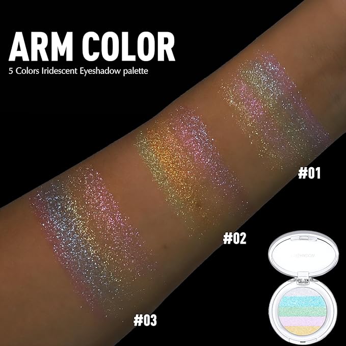 Holographic Glitter Eyeshadow - Multichrome Iridescent Shimmer Eyeshadow Palette, Chameleon Mermaid White Glitter Eye Shadow, Cream to Powder Sparkling Inner Corner Eye Face Highlighter Makeup