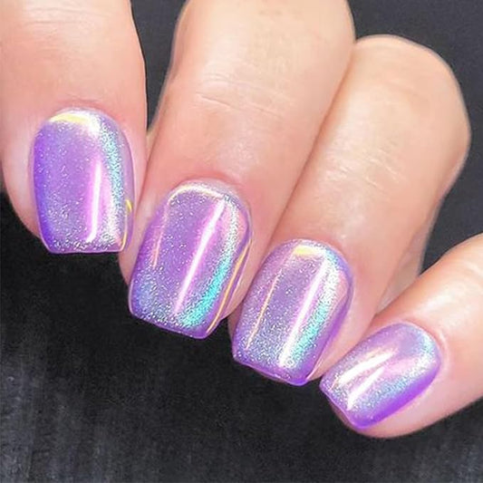 GLAMERMAID Laser Purple Press on Nails Extra Short Square, Fake Nails Glossy Full Cover Glue on Nails with Design Glue on Nail Reusable Acrylic False Nails Manicure Kits for Women