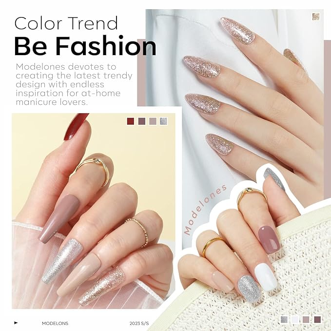 modelones Gel Nail Polish Set 6 Colors Fall Winter White Nude Brown Gel Polish Maroon Burgundy Red Champagne Gold Silver Tan Nail Art Design Kit Basic Soak Off Manicure Salon DIY Gift for Women Girls