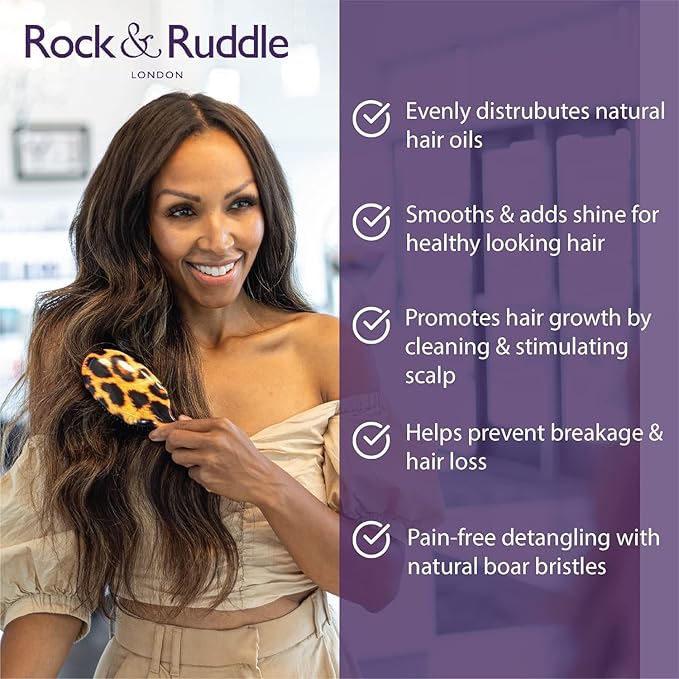 Rock & Ruddle Natural Mixed Boar Bristle Hair Brush for Women and Kids (Large, 21cm) - Perfect for Wet or Dry Hair, Detangling Smoothing Blowdrying - Designed & Made in UK - Tile Blue
