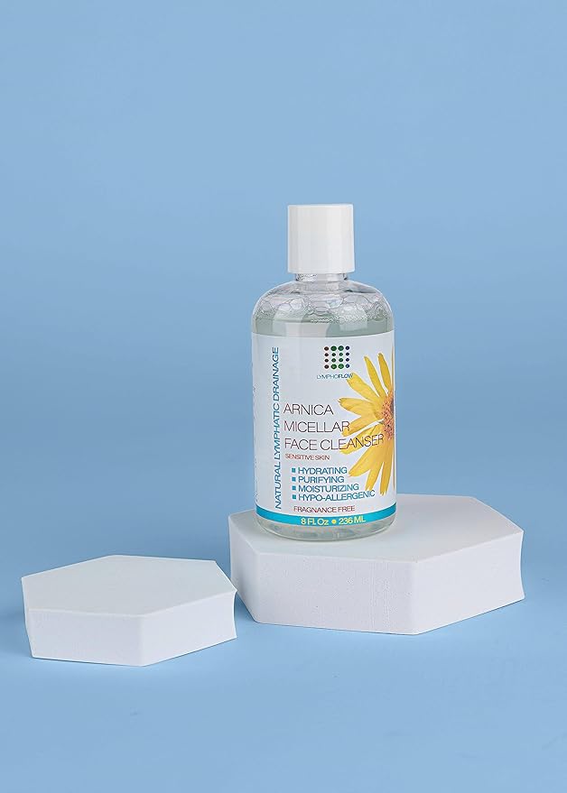 Arnica Montana Micellar Cleansing Water, Facial Cleanser & Makeup Remover, Suitable for All Skin Types, Use for Natural Lymphatic Drainage, Reduces Face Puffiness, Daily Skin Care, 8 Fl Oz