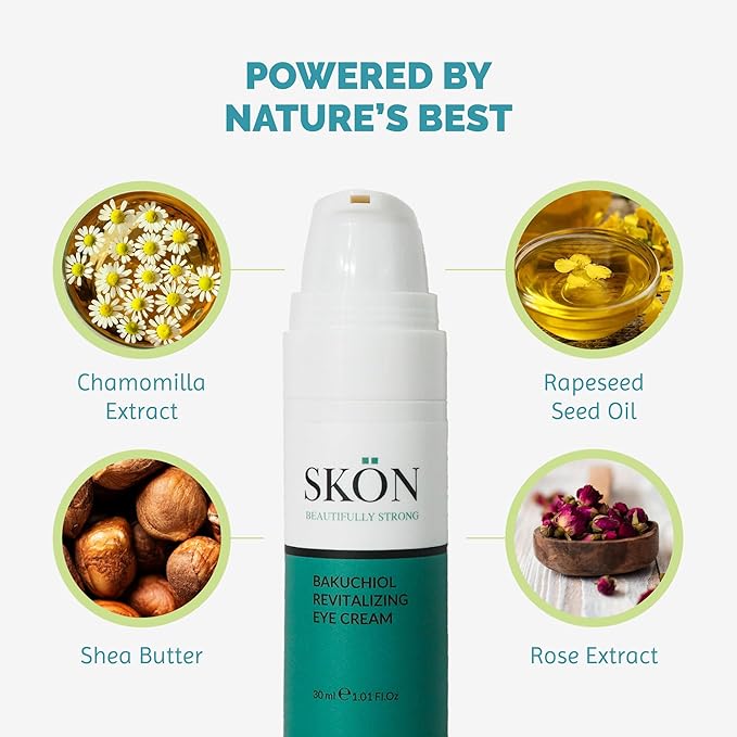 Skön Beautifully Strong Bakuchiol Eye Cream – For Wrinkles & Dark Circles – Hydrating with Pure Shea Butter – For All Skin Types – 15ml