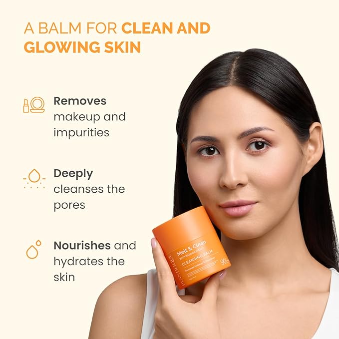 PLANTIFIQUE Korean Cleansing Balm Makeup Remover with Mango & Papaya Extracts, Hyaluronic Acid and Ceramide - Nourishing Melting Cleanser for All Skin Types 1.41 oz / 40 g (Mango-Papaya 40g)