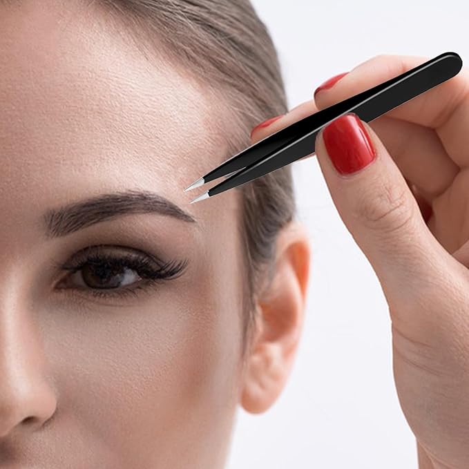 4Pcs Eyebrow Tweezers Set,Tweezers for Women Facial Hair Professional Stainless Steel Tweezers Precision Tweezers Set,Suitable for Removing Inward Growing Hair Eyebrows and Facial Hair(black)