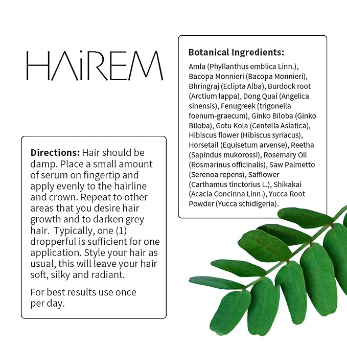 HAiREM™ Botanical Hair Serum, Promotes Hair Growth, Thicker & Fuller Hair, Darkens Grey Hair, For Men & Women - 2oz (3 Bottles)