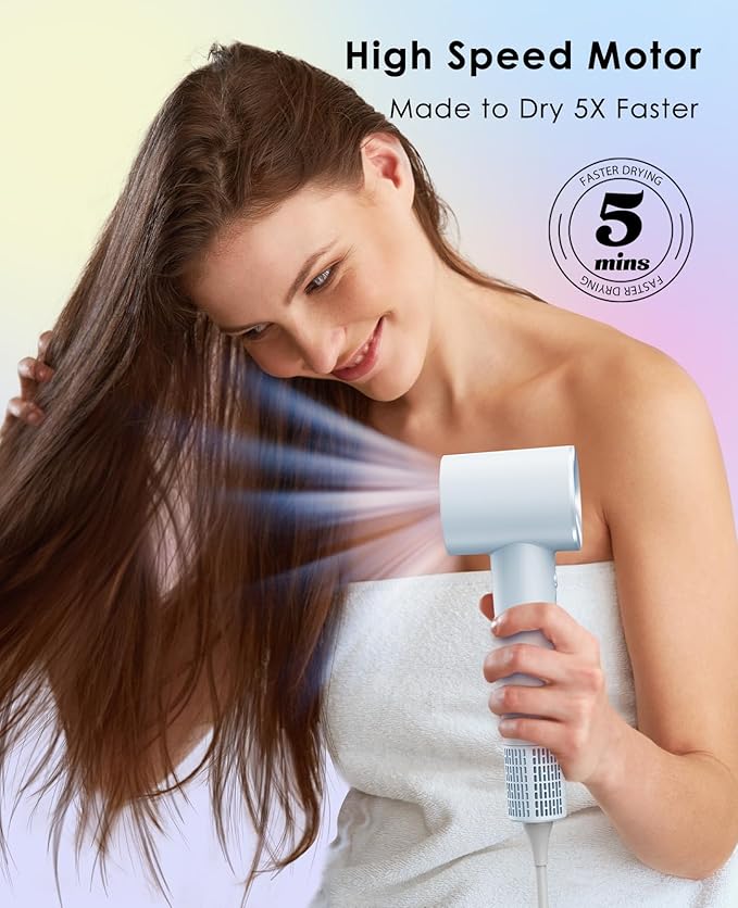 Hair Dryer with Diffuser for Curly Hair, Negative Ionic Hairdryer, High-Speed Blow Dryer with 110, 000 RPM Brushless Motor, Fast Drying Lightweight Travel Hairdryer, Low Noise Quiet Hair Dryers