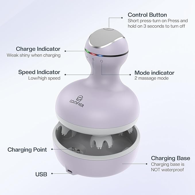 COMFIER Electric Scalp Massager with Mutlti-Modes Vibration, Portable Handheld Head Scratcher for Hair Growth,Waterproof Head Massager for Full Body,Dog Cat Massager for Deep Clean and Stress Relax