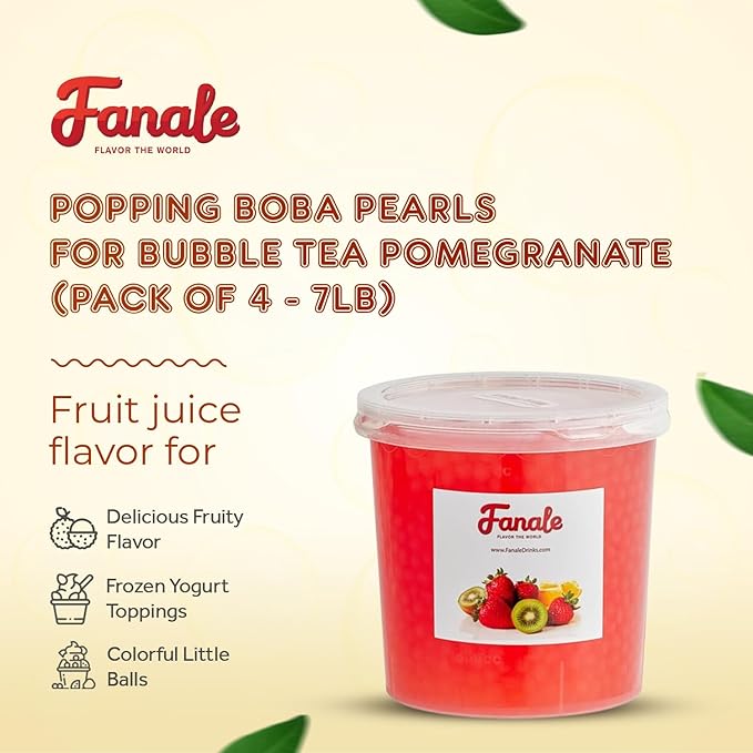 Fanale Pomegranate Popping Boba Pearls, Vegan, Non GMO, Gluten Free, Fat Free, Perfect for Bubble Tea, Smoothies, Ice Cream, Desserts, and Beverages.