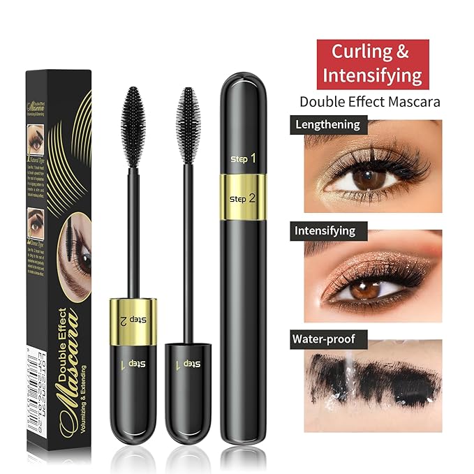 VIBELY 2 IN 1 Lash Cosmetics 4D Silk Mascara - 5x Longer, Waterproof, No Clumping, Long-lasting Black