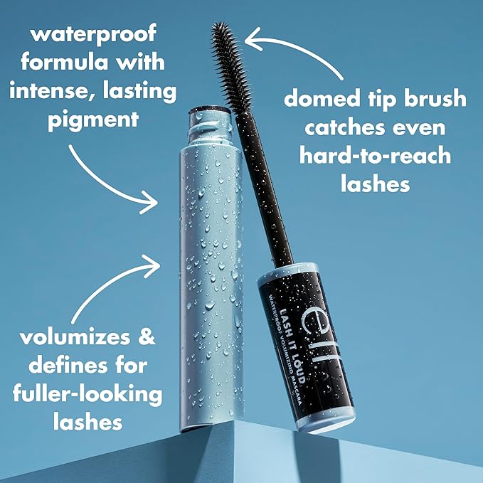 e.l.f. Lash It Loud Waterproof Mascara, Volumizing Formula For Mega Lashes, Creates Fuller & Bolder Eyelashes, Vegan & Cruelty-Free, Black
