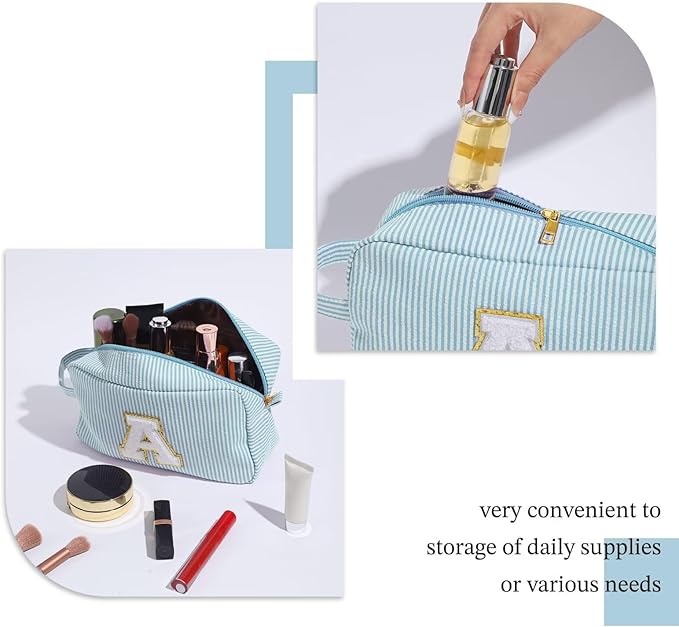 YOOLIFE Makeup Bag - Initial Makeup Bag Cosmetic Bag, Monogram Makeup Bags, Cosmetic Bag, Make Up Bag, Travel Toiletry Bag, Cute Makeup Pouch Makeup Case, Personalized Makeup Bags for Women L