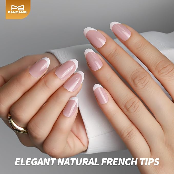 FANDAMEI Press on Nails, 24 Colors 576PCS Press on Nails Oval, Cat Eye Press on Nails Short, Glitter Fake Nails, Press on Nails French Tip Natural Glossy Nails for Nail Art