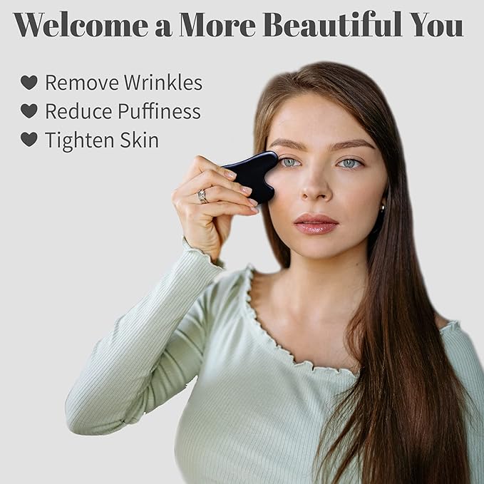 Rena Chris Guasha Massage Tool, 4 Pcs Gua Sha Facial Tool, Guasha Board for SPA Acupuncture Therapy Trigger Point Treatment, Gua Sha Scraping Massage Tool（Black）