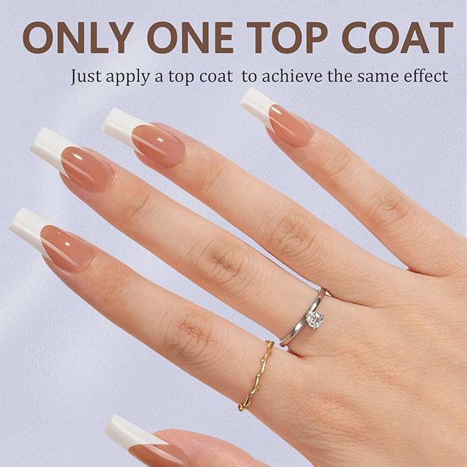 Misssix French Gel Nail Tips, 240Pcs French Tip Press on Nails Long Square Brown, No Need to File 3 in 1 Tips Pre-lasting, Fake Nails for Nail Art DIY 15 Sizes