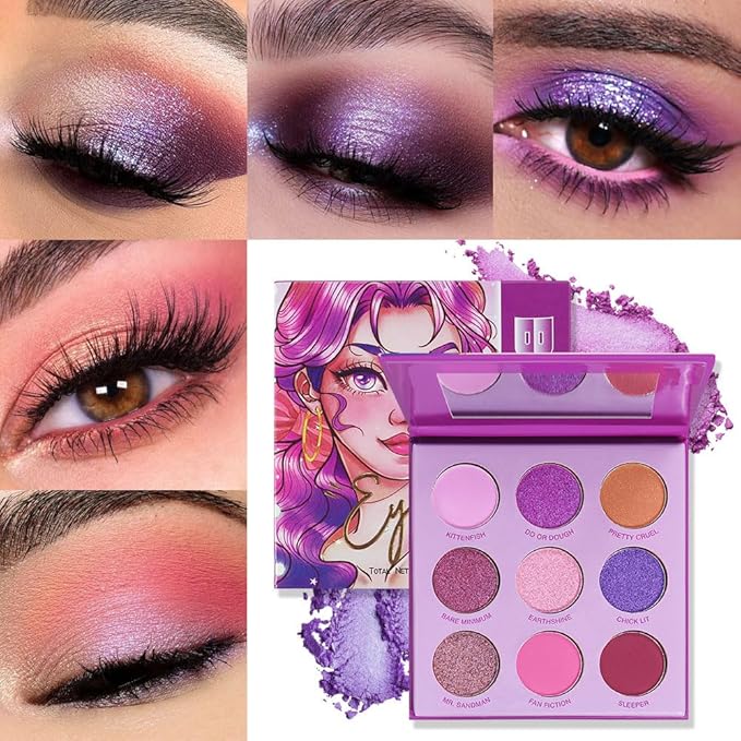 Purple Eyeshadow Palette with Mirror for Eye Makeup,16 Color Blue Green Pink Gold Colorful Matte Glitter Highly Pigmented Korean Natural Rainbow Eye Shadow palette,Blendable-01