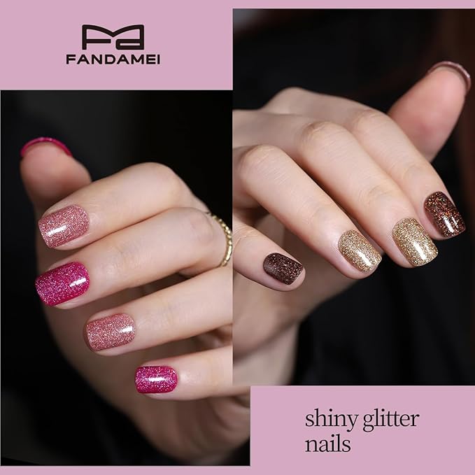 FANDAMEI Press on Nails, 24 Colors 576PCS Short Press on Nails, Cat Eye Nails Short Round. Glossy Glitter Nails Press On French Tip, Natural Fit Lightweight for Christmas Nail Art