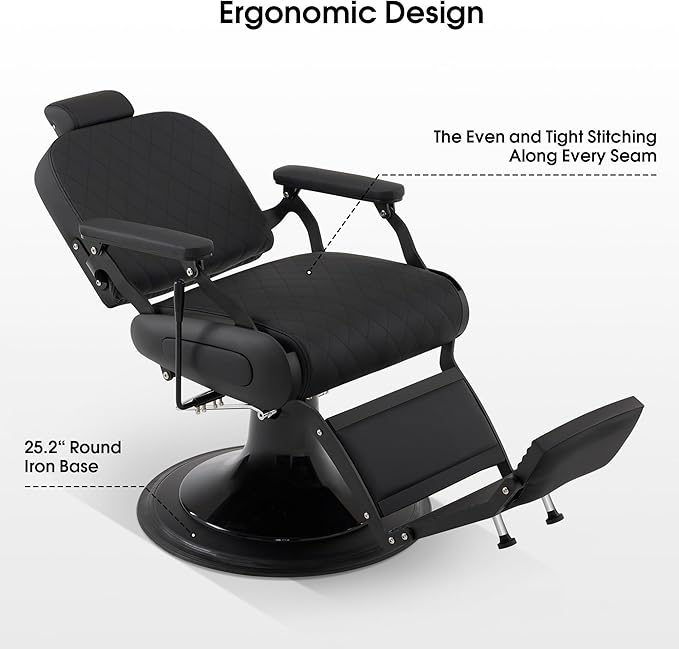 BarberPub All Purpose Barber Chair with Heavy Duty Pump,Reclining Adjustable Swivel Hair Styling Chair for Hair Stylist, Home Salon,Barbershop Salon&Spa 9453 (All Black)